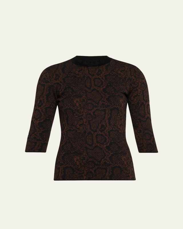 Textured Snake Jacquard Elbow-Sleeve Top